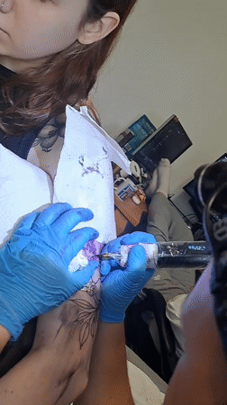 Tattoo work in progress at a Riga studio