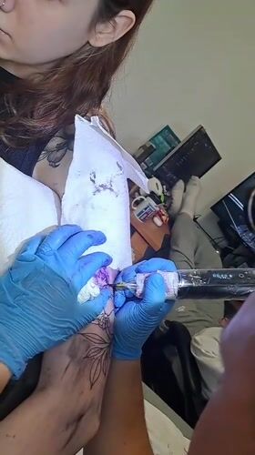 Tattoo work in progress at a Riga studio