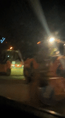 Driver records nighttime road construction in Chaikovsky, Russia