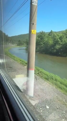 Train passenger films river view in Asha, Russia