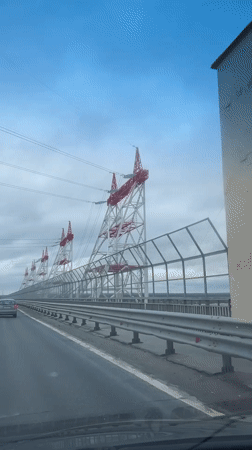 Driver records electrical transmission towers during Novocheboksarsk road trip