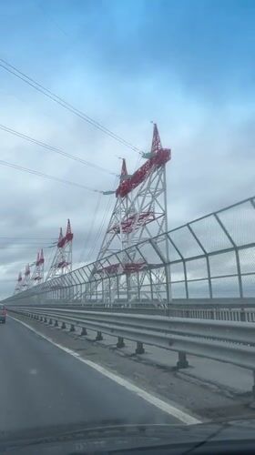 Driver records electrical transmission towers during Novocheboksarsk road trip