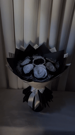 Artificial black and white rose bouquet displayed in Davao City