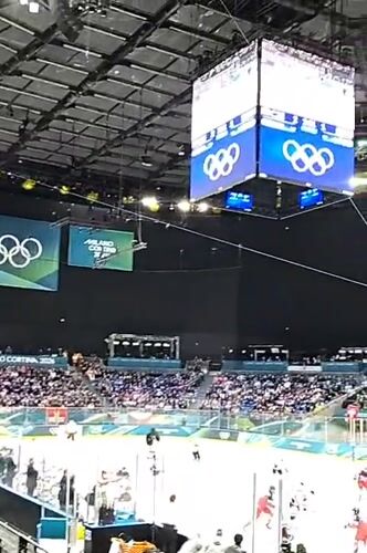 Ice hockey match draws crowds at Milano Cortina Olympics venue