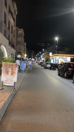 Budva's waterfront promenade on a busy summer night
