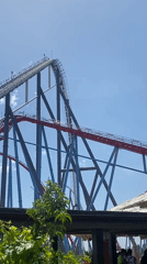 Roller coaster climbs steep tracks in Salou amusement park
