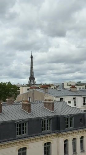 Tourist documents cloudy Paris morning from elevated viewpoint