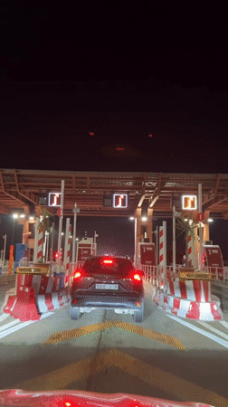 Toyota SUV passes through toll booth in Morocco