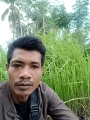 Man poses for photos in Indonesian coastal field