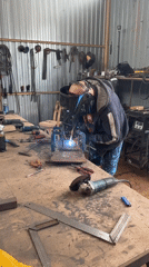 Welding session with coffee breaks and workshop planning notes
