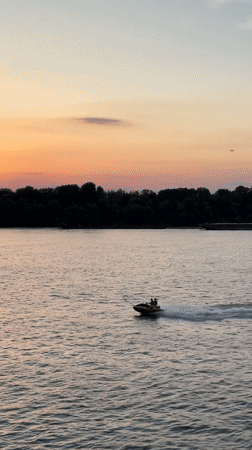 Sunset evening on the Danube riverfront in Ruse, Bulgaria