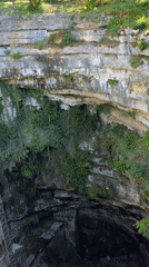 Sinkhole with building structure documented in Padirac, France