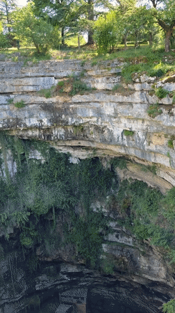 Sinkhole with building structure documented in Padirac, France