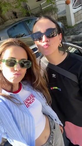 Two women take selfies in Belgrade suburb
