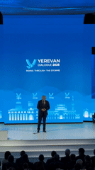 Speaker presents at Yerevan Dialogue 2026 'Riding Through Storms' conference