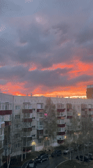 Dramatic sunset illuminates Surgut skyline and Central Mosque