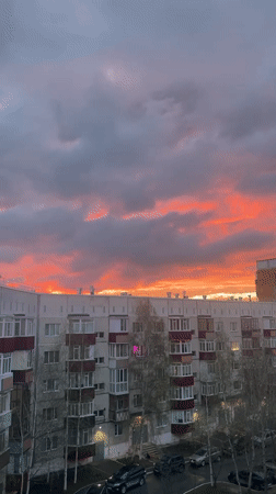 Dramatic sunset illuminates Surgut skyline and Central Mosque