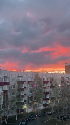 Dramatic sunset illuminates Surgut skyline and Central Mosque