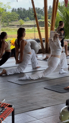 Morning yoga sessions documented at bamboo wellness retreat in Ubud