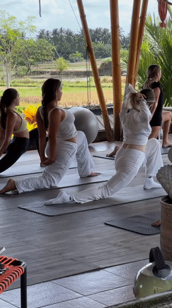 Morning yoga sessions documented at bamboo wellness retreat in Ubud