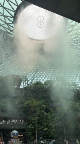 Morning visitors explore Jewel Changi Airport's indoor waterfall garden