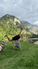 Backflip performance and scenic lake views documented in Montenegro