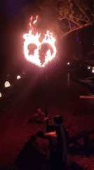 Fire performers stage heart-shaped flame show in Blahbatuh, Indonesia