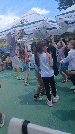 Children enjoy outdoor activities with artificial snow in Bulgaria