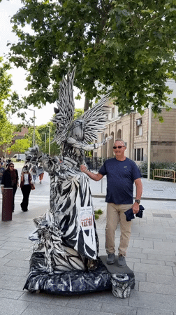 Tourist documents Barcelona city center walk, monuments and street life