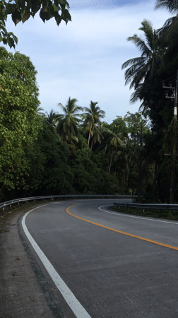 Curved road with guardrails documented in rural Thailand