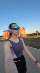 Woman documents workout routine during sunset in Прикамский, Russia