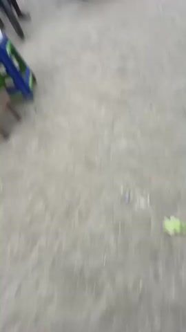 The video shows a market scene with several people and objects. In the foreground, there are piles of sacks, likely containing goods, and some plastic containers filled with white material, possibly textiles or produce. A red and black bicycle is visible with a person on it, appearing to be in motion. In the background, more piles of what looks like agricultural produce or building materials are stacked. Another person is seen in a wheelbarrow, and there is a general sense of activity and movement within the market environment. The ground appears to be dirt or concrete.