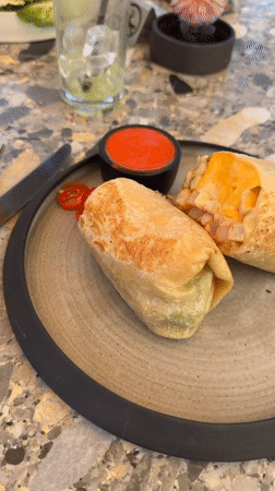 Breakfast burritos photographed on plate in Los Angeles