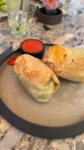 Breakfast burritos photographed on plate in Los Angeles