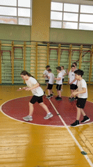 School children participate in gymnasium sports activities in Izhevsk