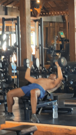 Late-night gym session documented in North Kuta, Indonesia