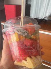 Fresh-cut tropical fruit cup from a Rawai street stall