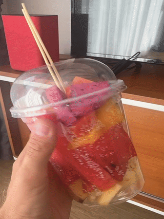 Fresh-cut tropical fruit cup from a Rawai street stall