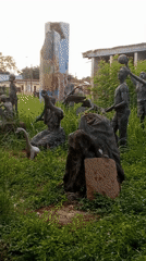 Outdoor sculpture installations and community activities documented across Nigerian towns