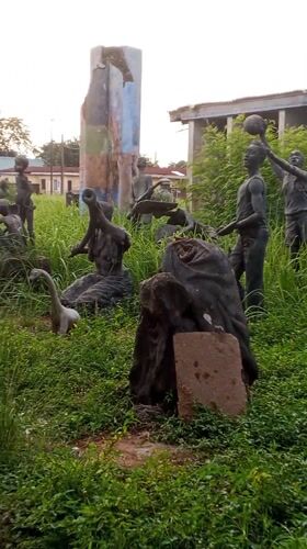 Outdoor sculpture installations and community activities documented across Nigerian towns