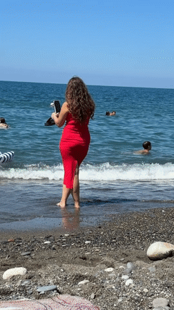 Lazy summer morning on Sochi's Black Sea pebble beach
