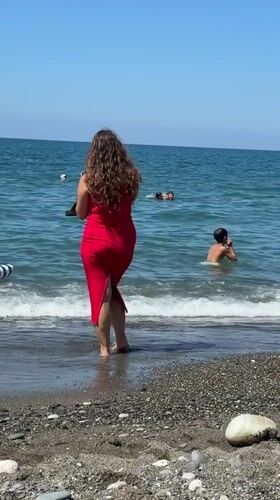Lazy summer morning on Sochi's Black Sea pebble beach