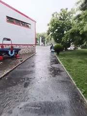 Rainy afternoon street scenes documented across Karnobat, Bulgaria