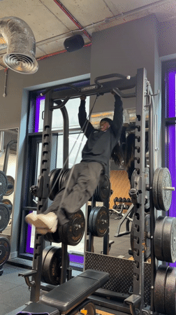 Morning gym workout documented in London fitness facility