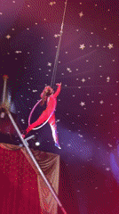 Aerialist performs aerial hoop routine in Gabrovo circus tent