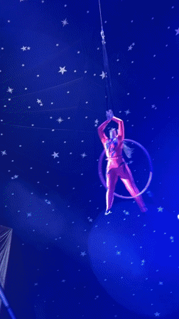 Aerialist performs aerial hoop routine in Gabrovo circus tent