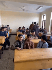 Male students attend class in Kandahar classroom