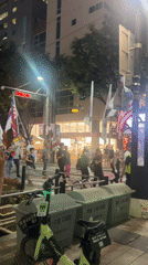 Nighttime flag march through central Daegu streets