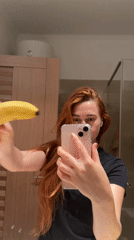 Woman takes quirky banana selfies in Budva bathroom