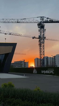 Construction site documented at sunset in Krasnoyarsk, Russia